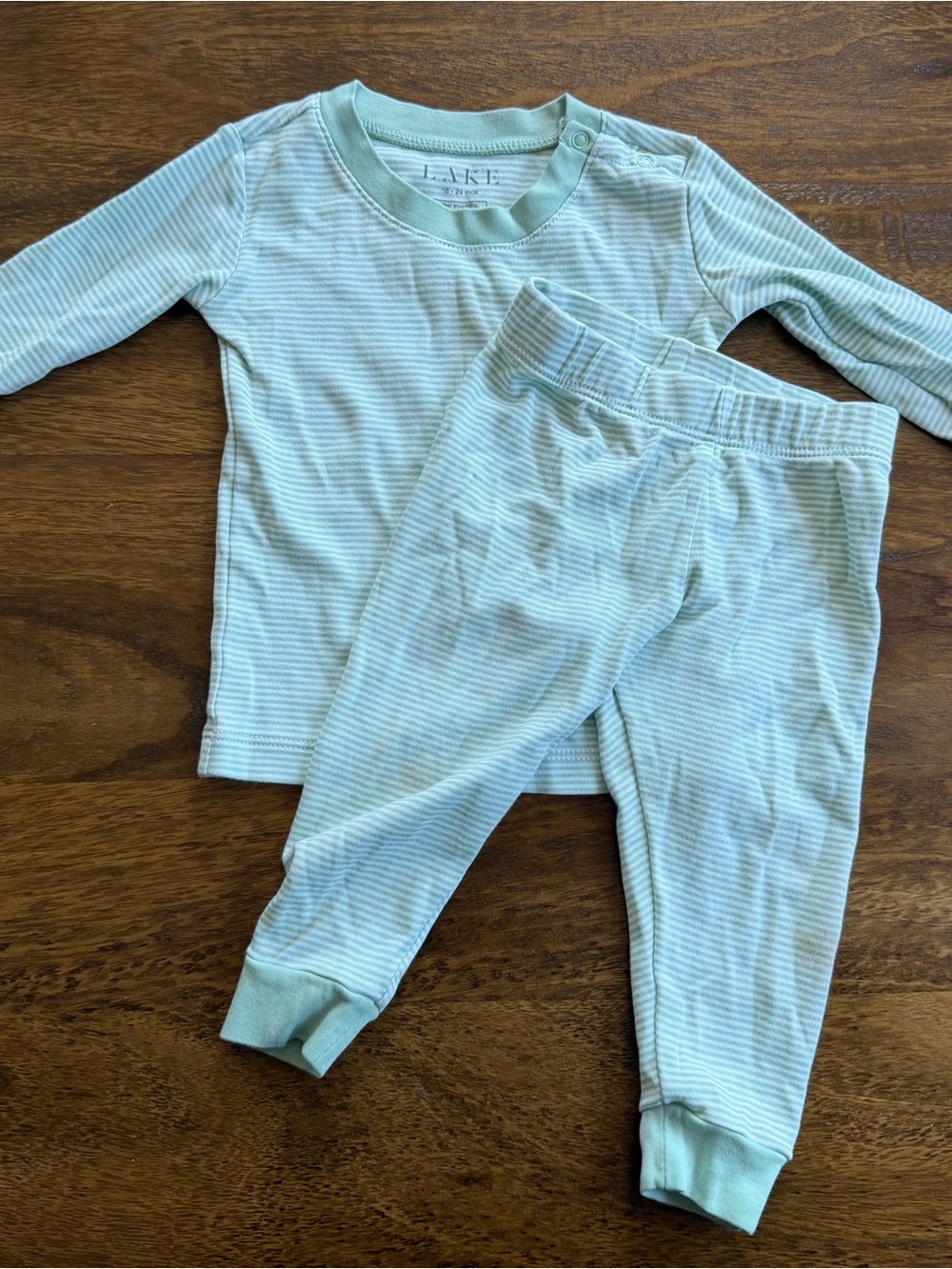Lake Mint Stripe Kids Pajama Set - Long Sleeve Top & Pants - Picture 1 of 5